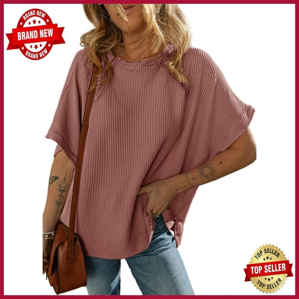 Women's Scoop Neck Tunic Top Soft Knit Loose Fit Short Sleeve Small